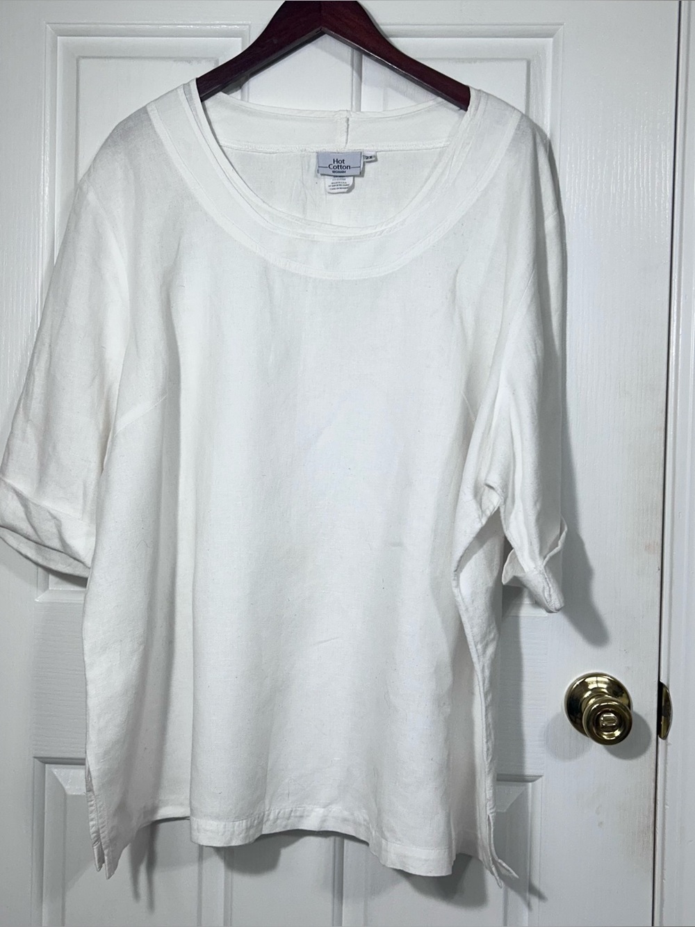 Hot Cotton Woman White Linen Cotton Blend Scoop Neck Tunic Top 2X Coastal Breeze